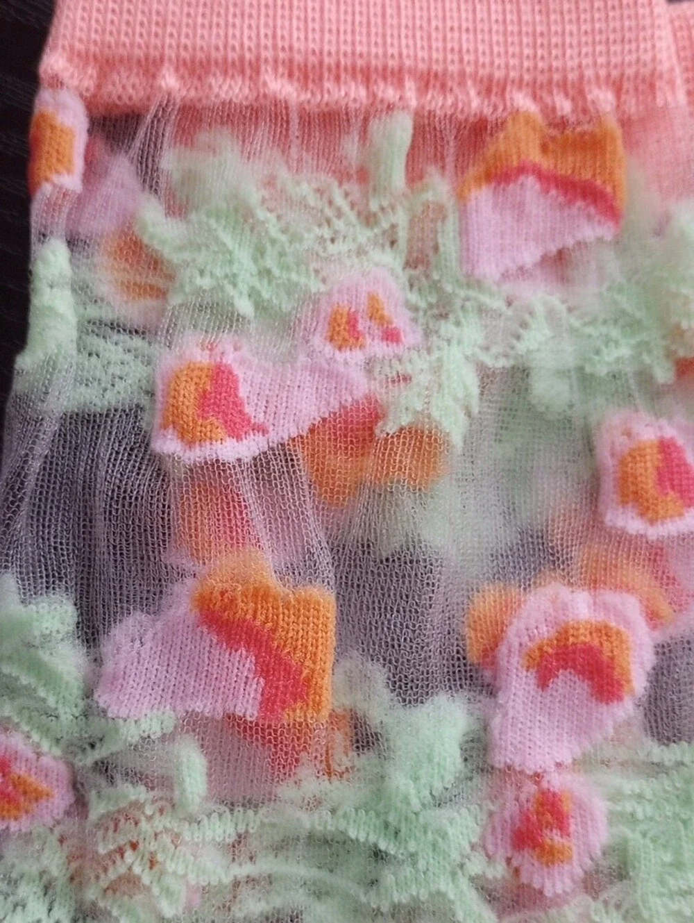 Coral Orange Pink Green Sheer Floral Mid calf Socks
